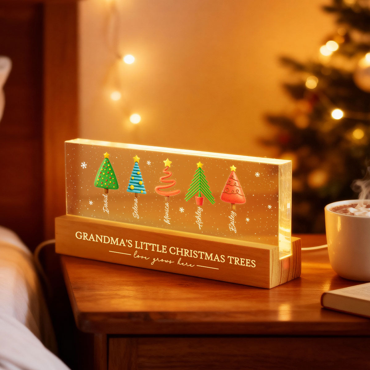 Grandma's Little Christmas Trees - Personalized LED Night Light - Heartwarming Christmas Gift For Grandma, Grandkid, Family