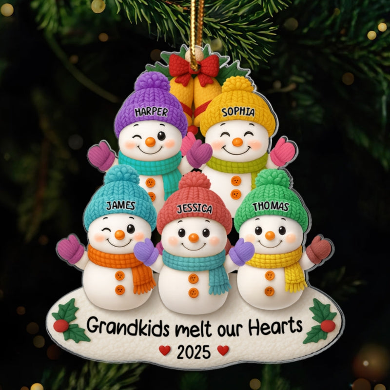 Snowman Grandkids Christmas Tree - Personalized Acrylic Ornament - Gift For Grandparents, Grandkids, Family