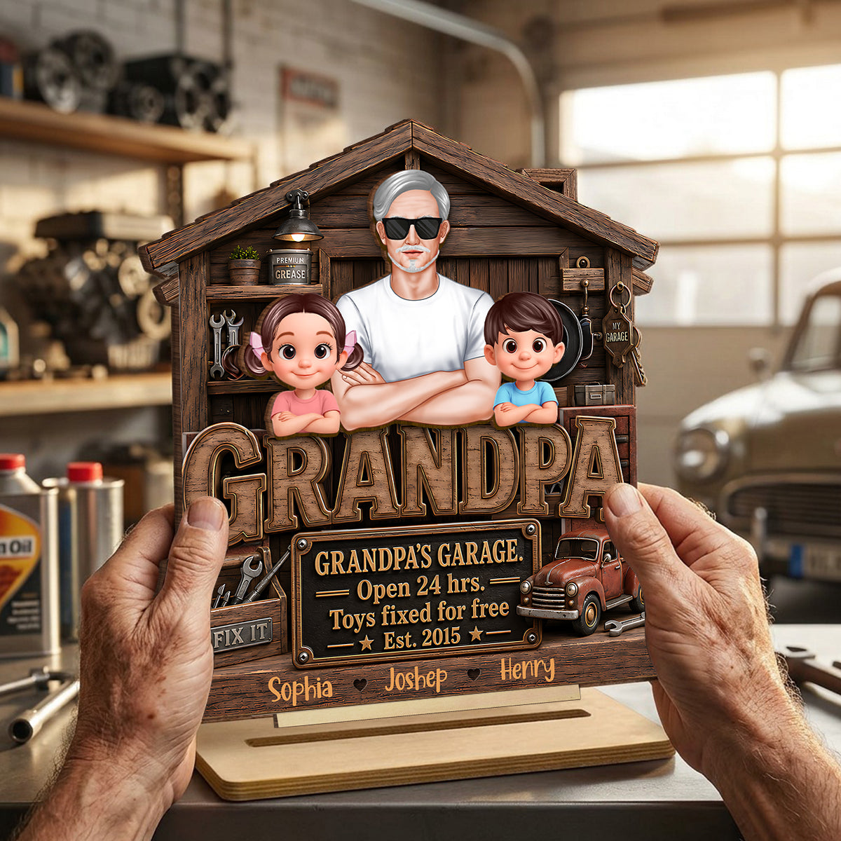 Grandpa's Garage - Personalized 2-Layered Wooden Plaque -  Gift for Dad, Grandpa, Husband