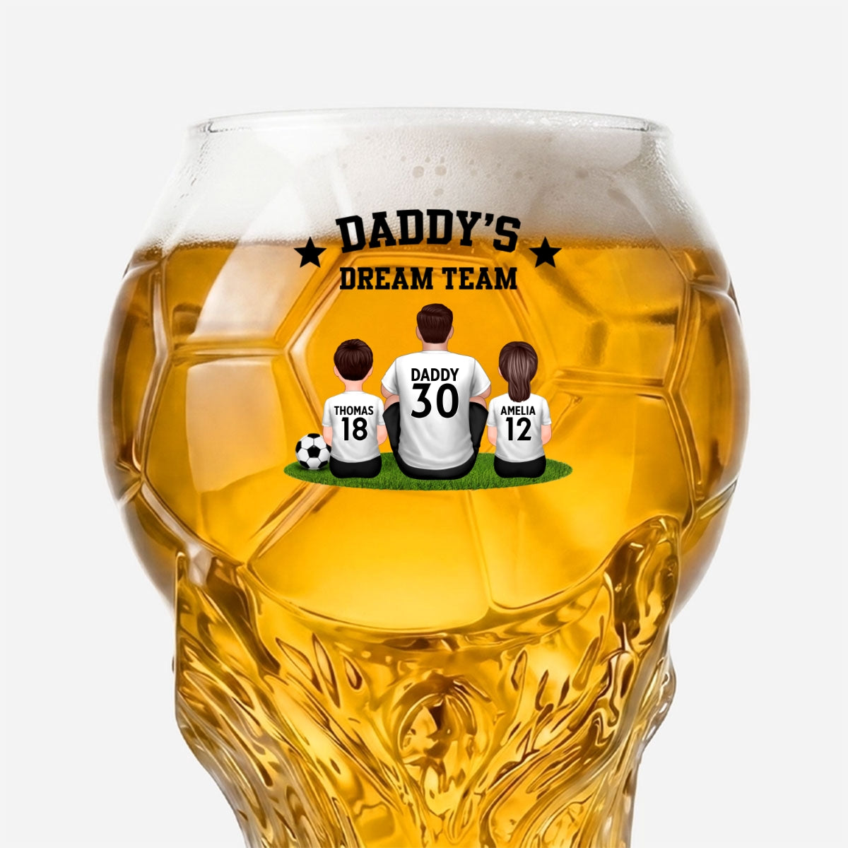 Daddy's Dream Team World Cup 2026 Football - Personalized Trophy Beer Glass - Match Day Beer Glass, Birthday Gift for Him, Gift for Dad