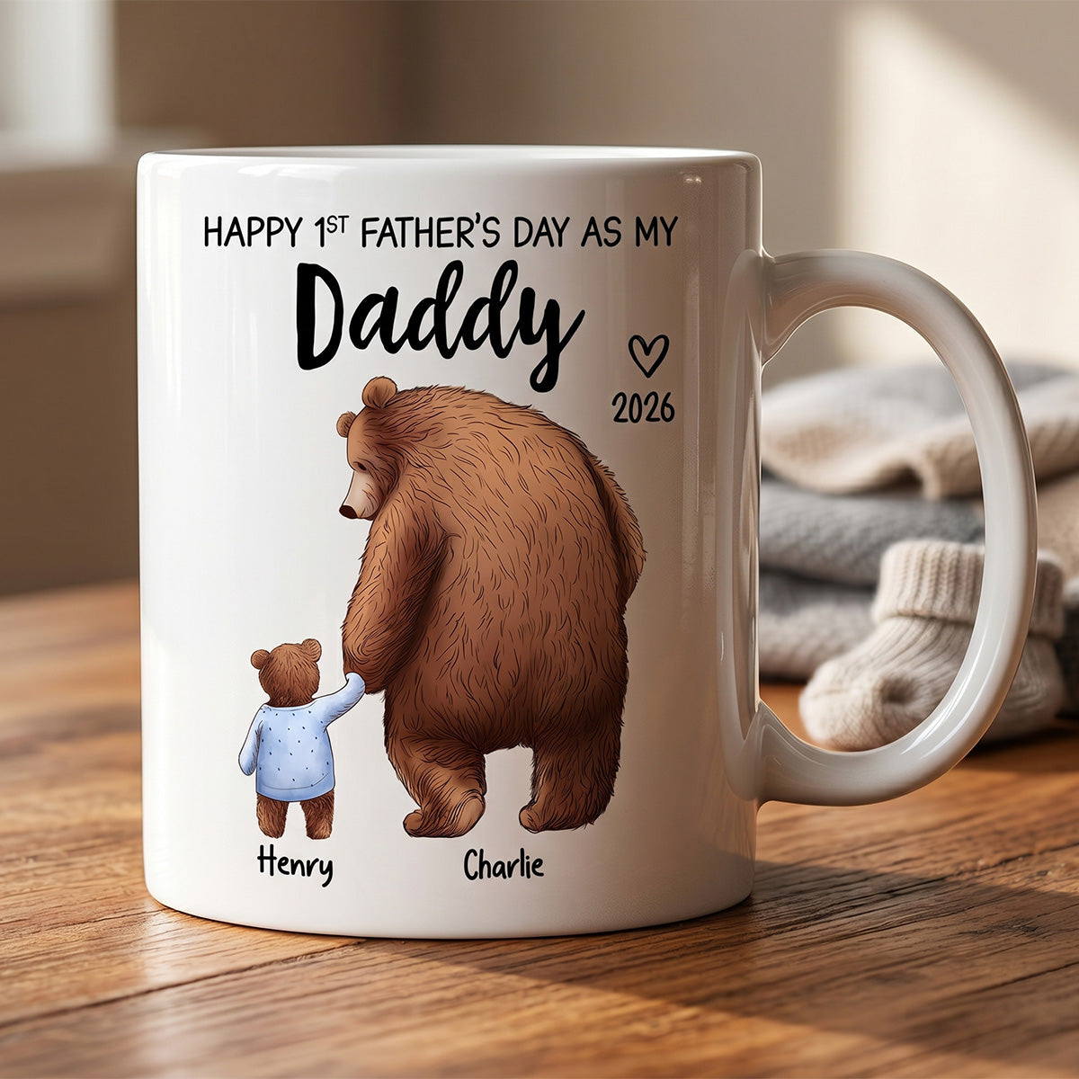 Happy 1st Father's Day Daddy Bear & Cub - Personalized Mug - Father's Day Gift For New Dad