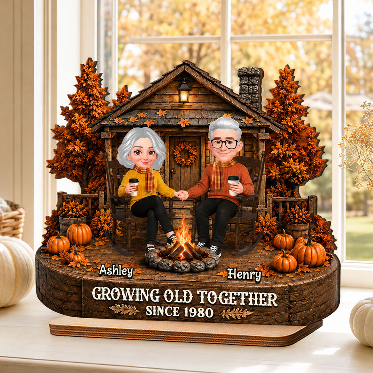 Holding Hands Couple Fall Season - Personalized 2-Layered Wooden Plaque - Gift For Couple, Him, Her