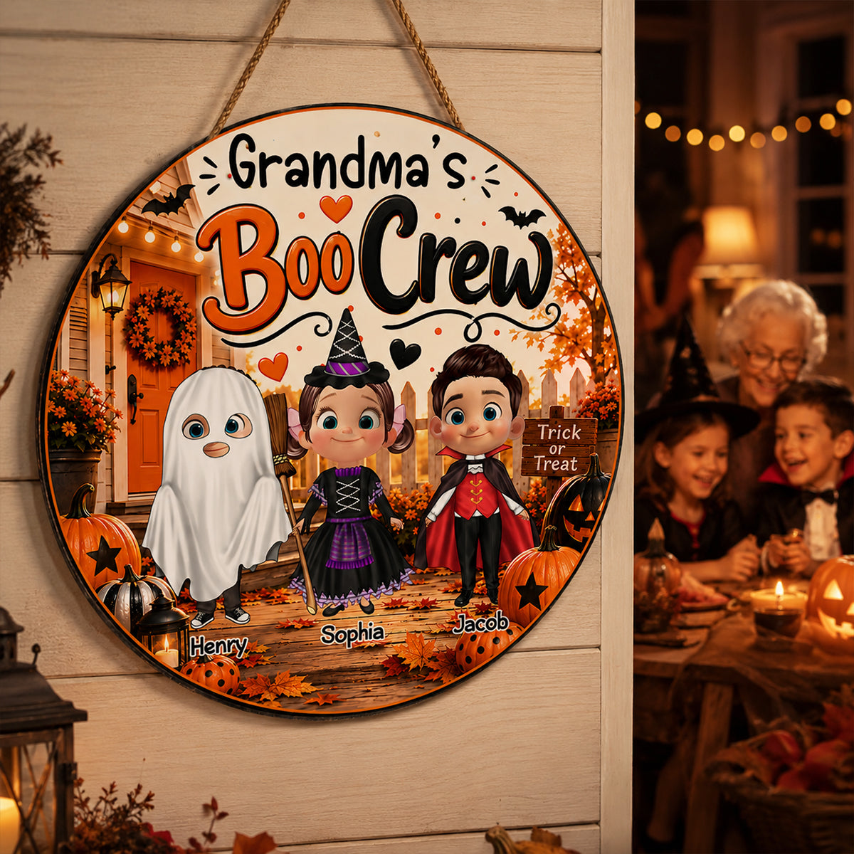Grandma's Boo Crew - Personalized Door Sign - Halloween Decor for Grandma