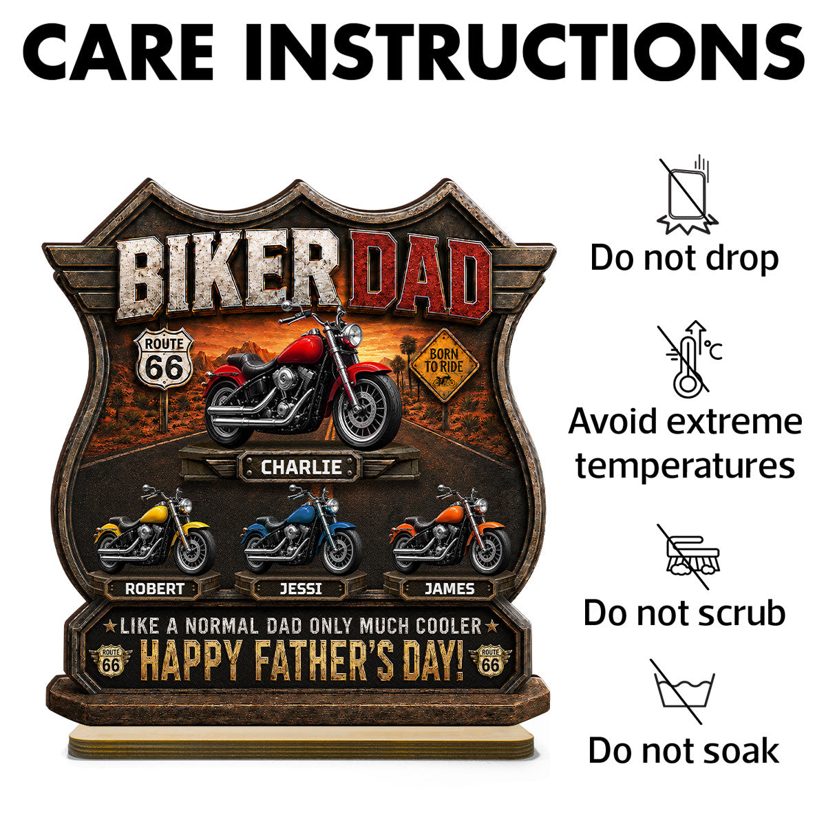 Biker Dad Cooler Dad - Personalized 2-Layered Wooden Plaque -  Gift For Dad, Husband, Grandpa, Bikers