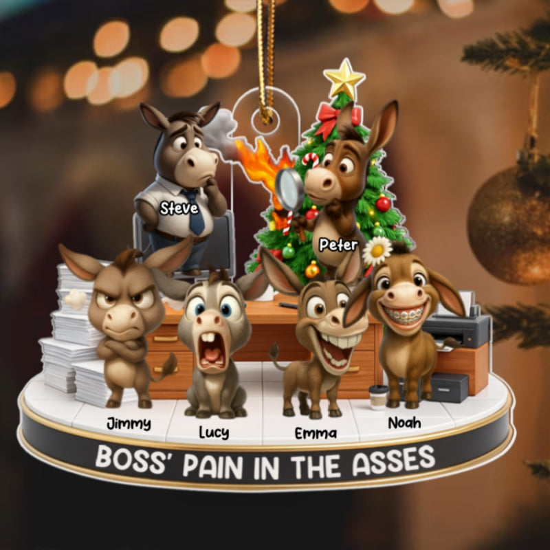 Boss Pain in the Asses, Donkey Office Decoration - Personalized Acrylic Ornament - Custom Employee Gift Exchange, White Elephant Gift