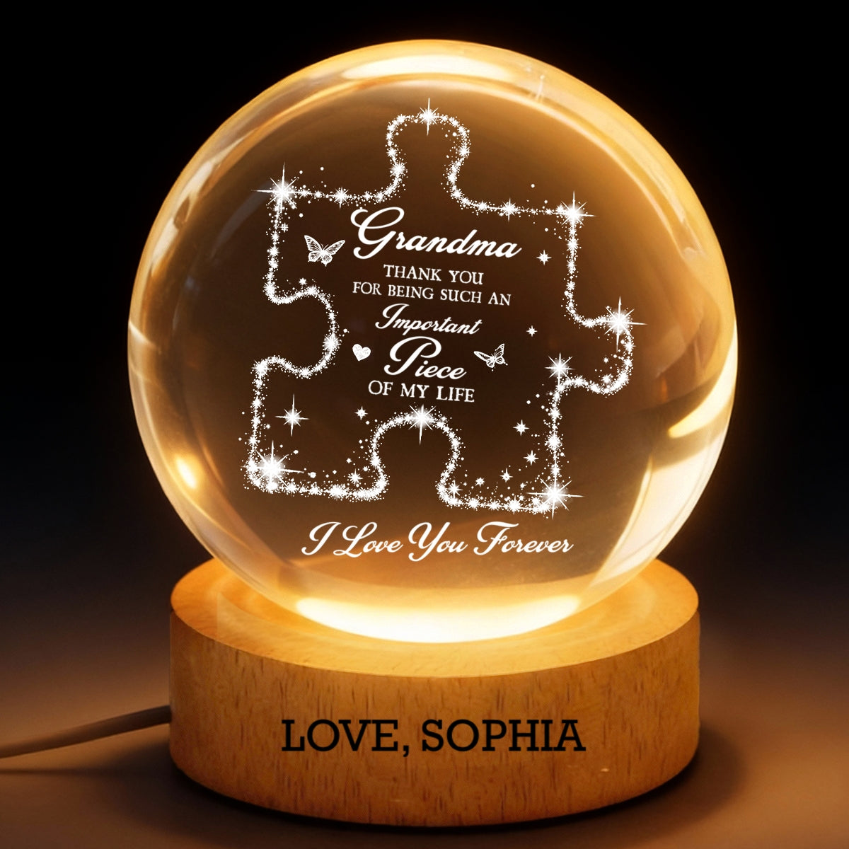 Grandma Thank You Important Piece - Personalized Crystal Ball LED Night Light - Mother's Day Gift For Grandma, Mom
