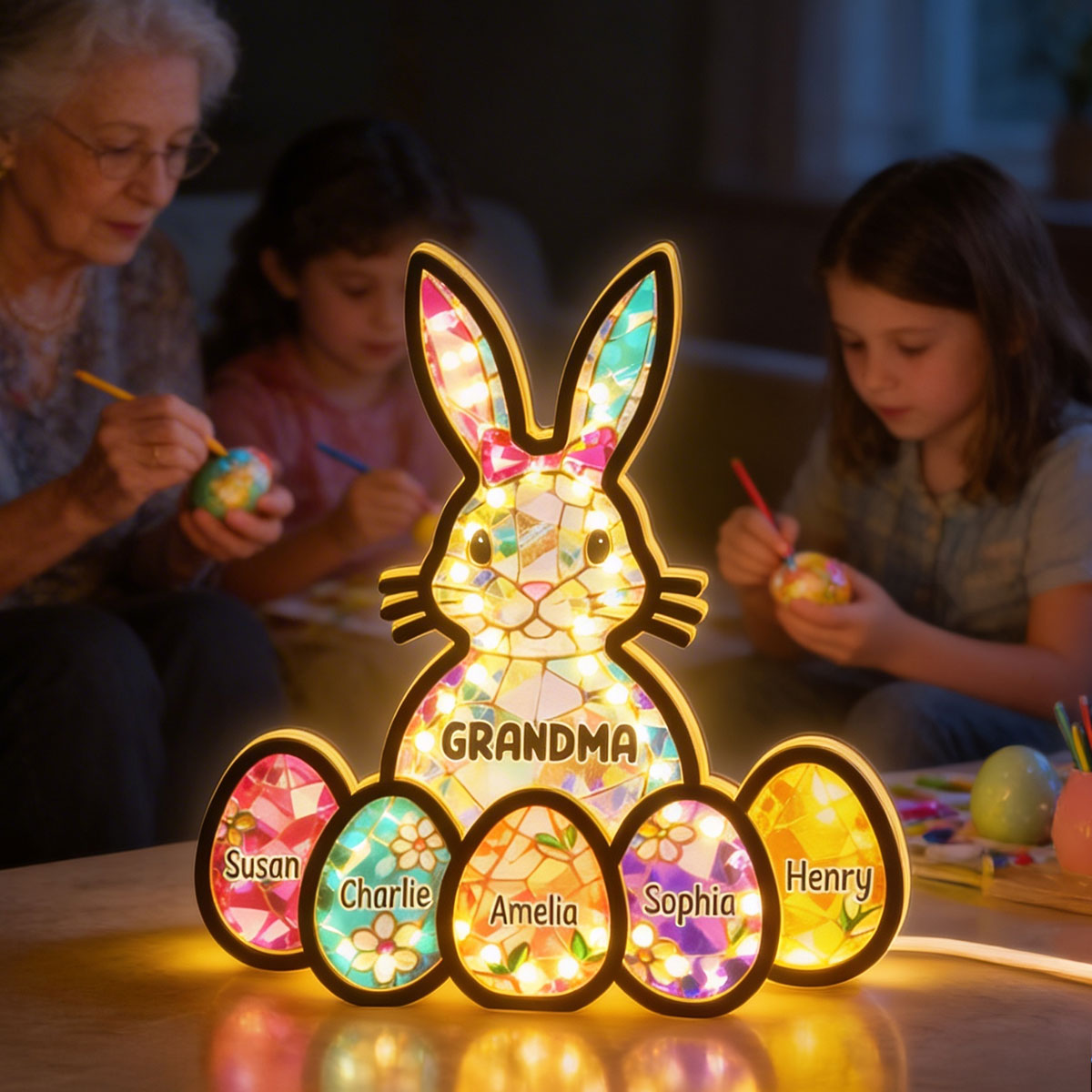 Bunny Grandma Easter Gift - Personalized Suncatcher Night Light - Easter Decor for Grandma