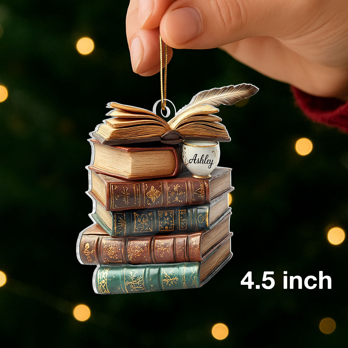 3D Effect Vintage Book Stack Light Bauble - Personalized Acrylic Ornament - Unique Christmas Gift For Book Lovers