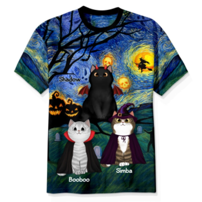 Halloween Starry Night Spooky Cat Personalized Shirt, Purrfect Costume for Cat Lover