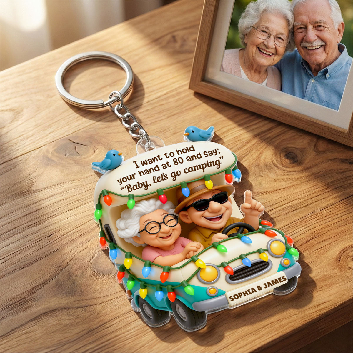 Old Couple Baby Let's Go Camping - Personalized Acrylic Keychain - Gift For Her, Gift For Him, Gift For Couple