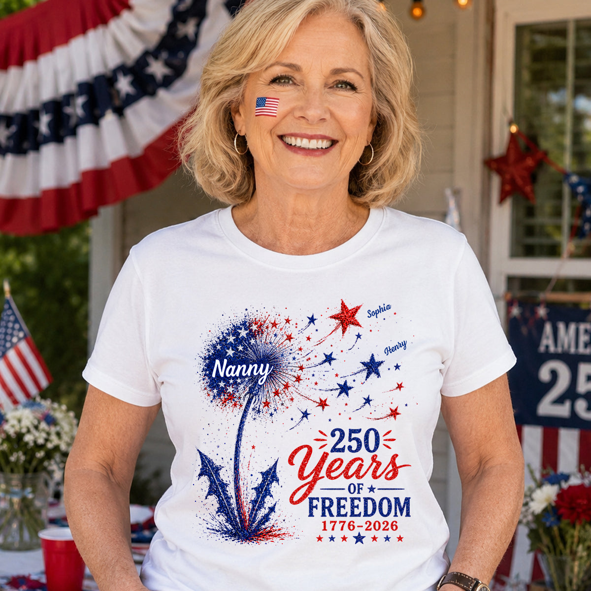 Grandma Patriotic Dandelion 250th Anniversary - Personalized Shirt - Gift for Grandma