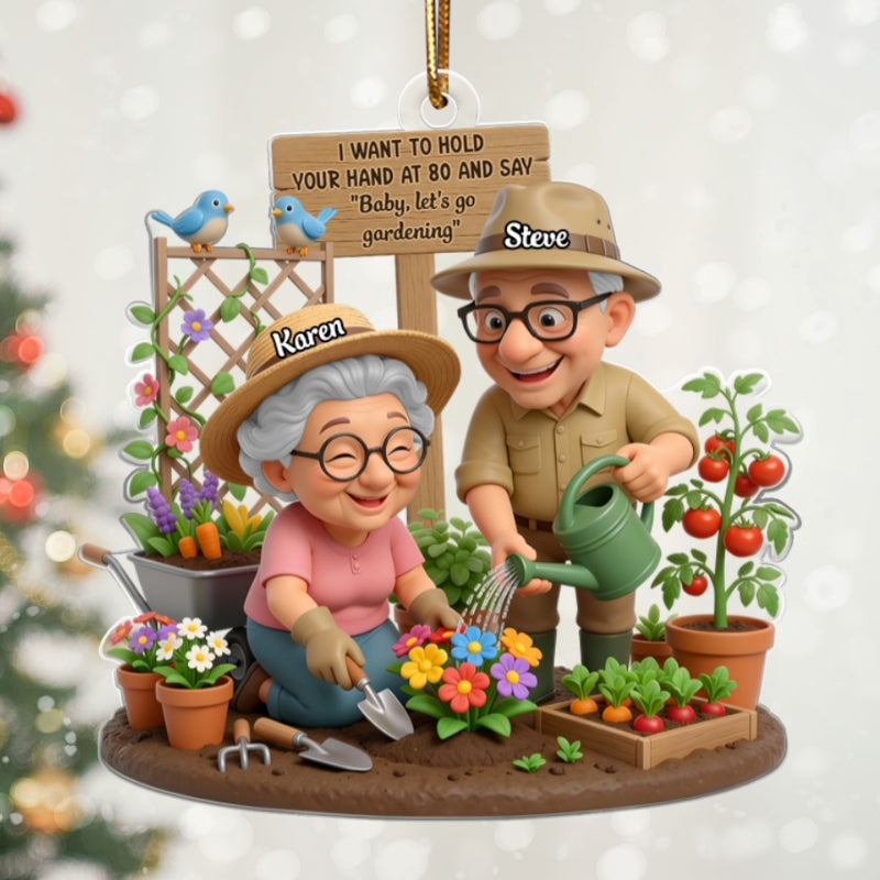 Baby Let's Go Gardening Old Couple - Personalized Acrylic Ornament - Christmas Gift For Him, For Her, For Couple