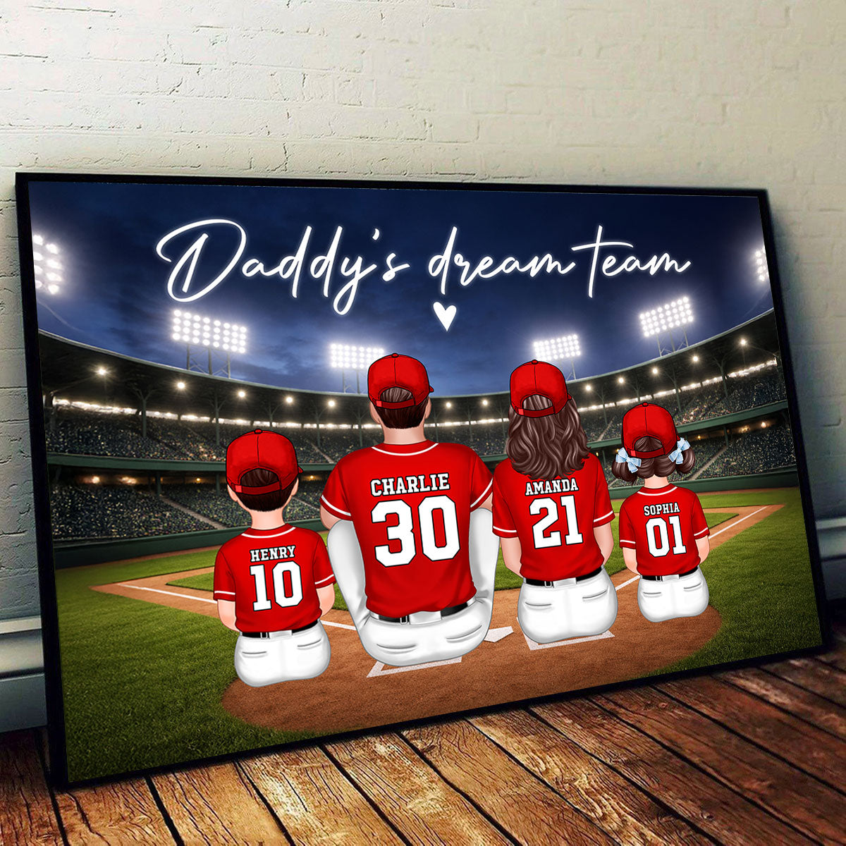 Family Baseball Daddy's Dream Team - Personalized Poster - Gift For Baseball Dad, Gift For Family