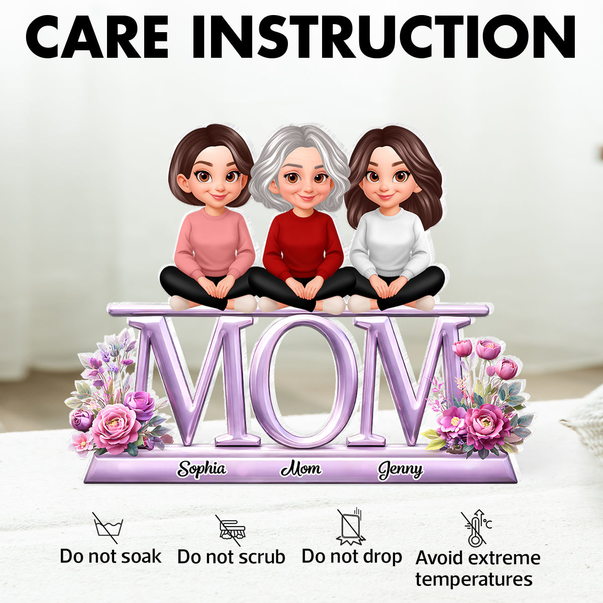 Lovely Mom And Kids - Personalized Acrylic Block Plaque - Heartfelt Gift For Mom, Grandma