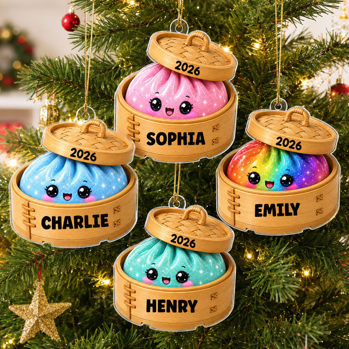 Cute Dumpling Custom Name Squishy Style - Personalized Acrylic Ornament - Christmas Gift, Keepsake For Kids, Teenagers