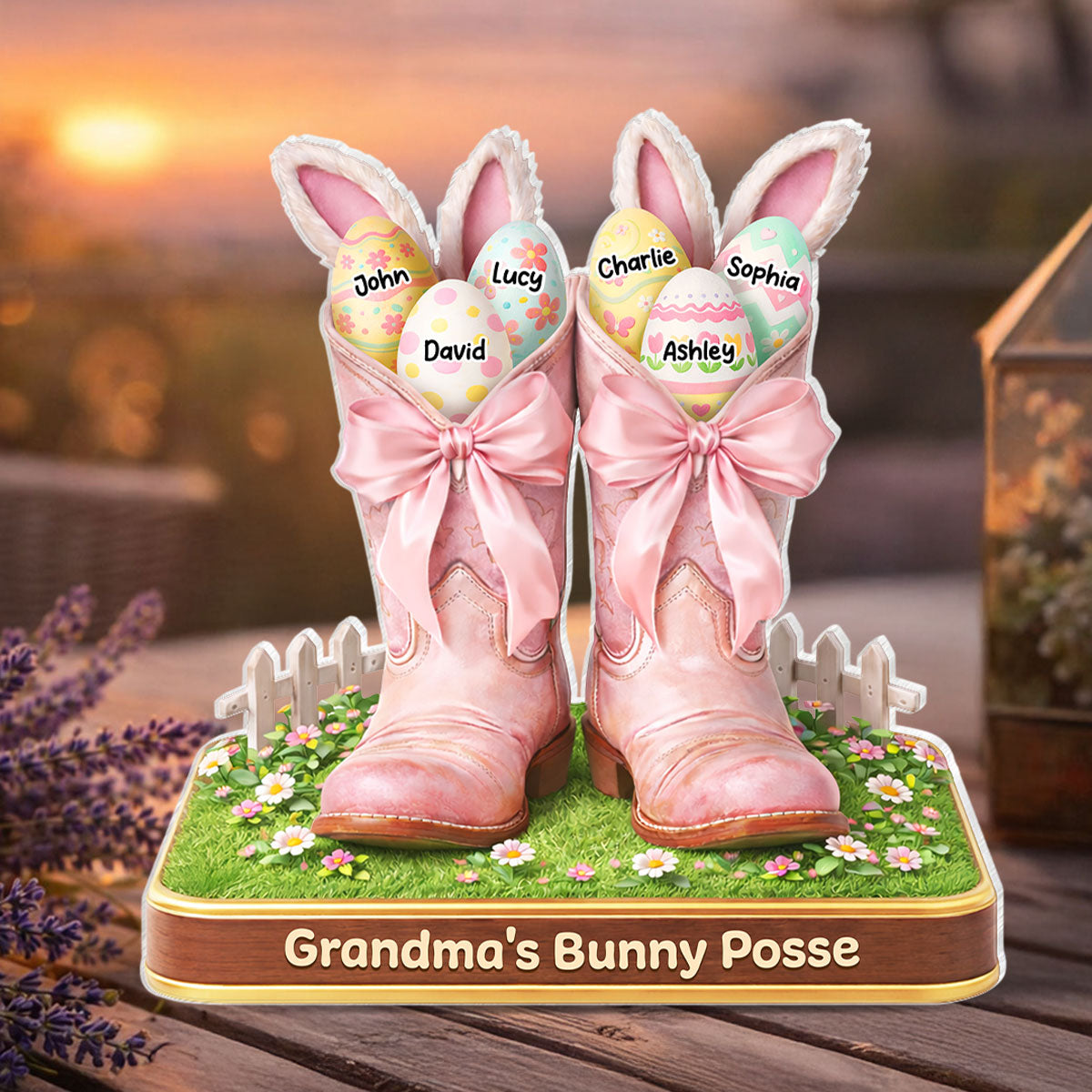 Grandma's Bunny Posse Howdy Easter - Personalized Acrylic Block Plaque - Gift For Grandma, Easter Home Decoration