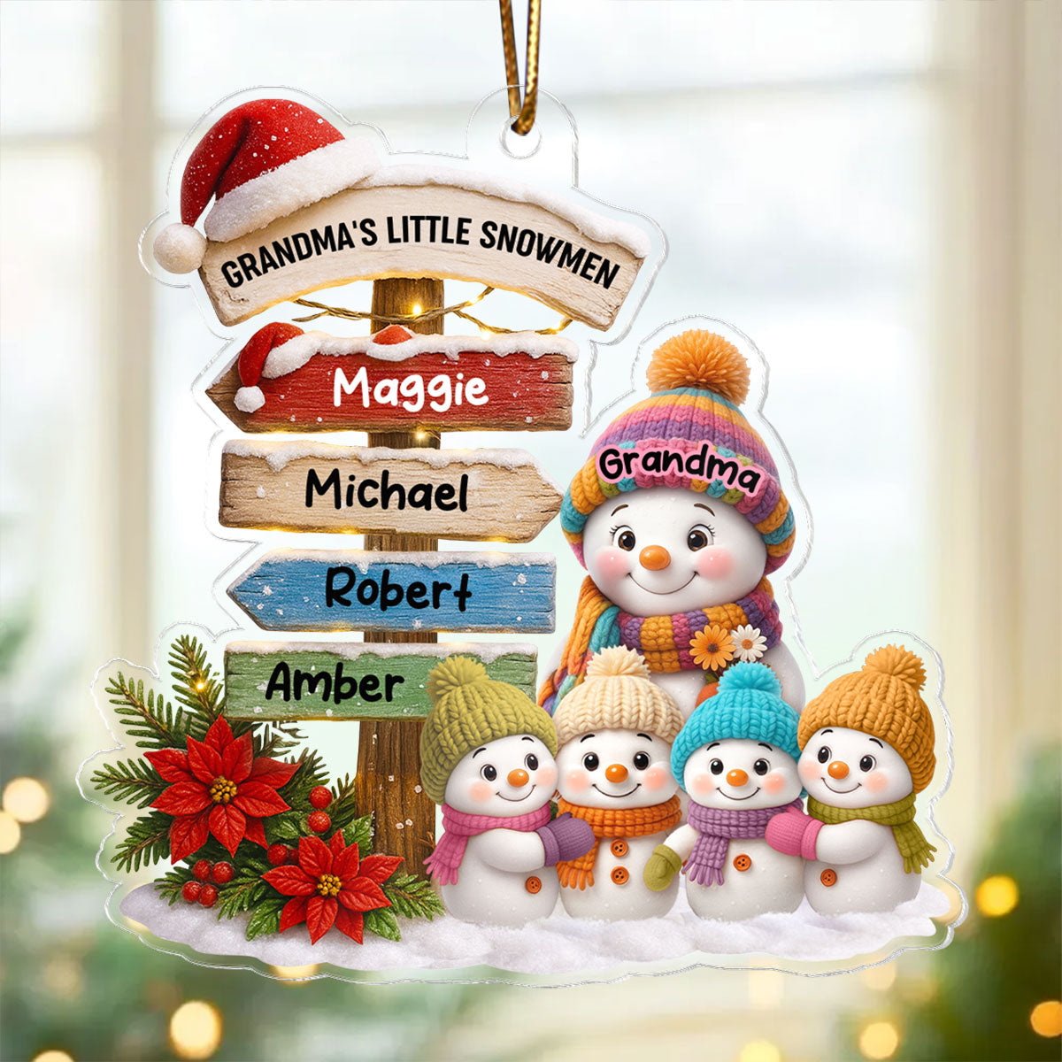 Snowman Grandma's Garden Custom Name Sign Post - Personalized Acrylic Ornament - Christmas Gift for Grandma