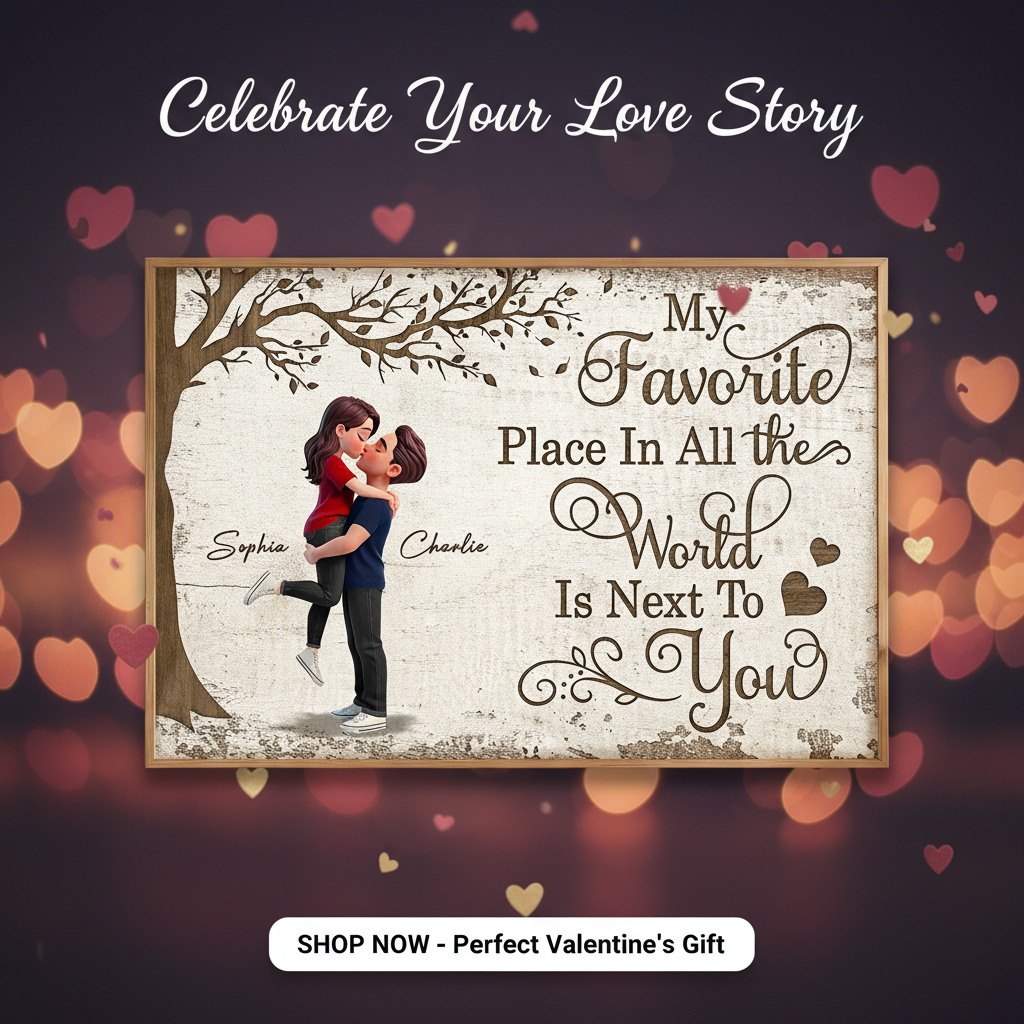 Eternal Love Couple Hugging Kissing Under Tree - Personalized Poster - Valentine's Day Gift For Couple