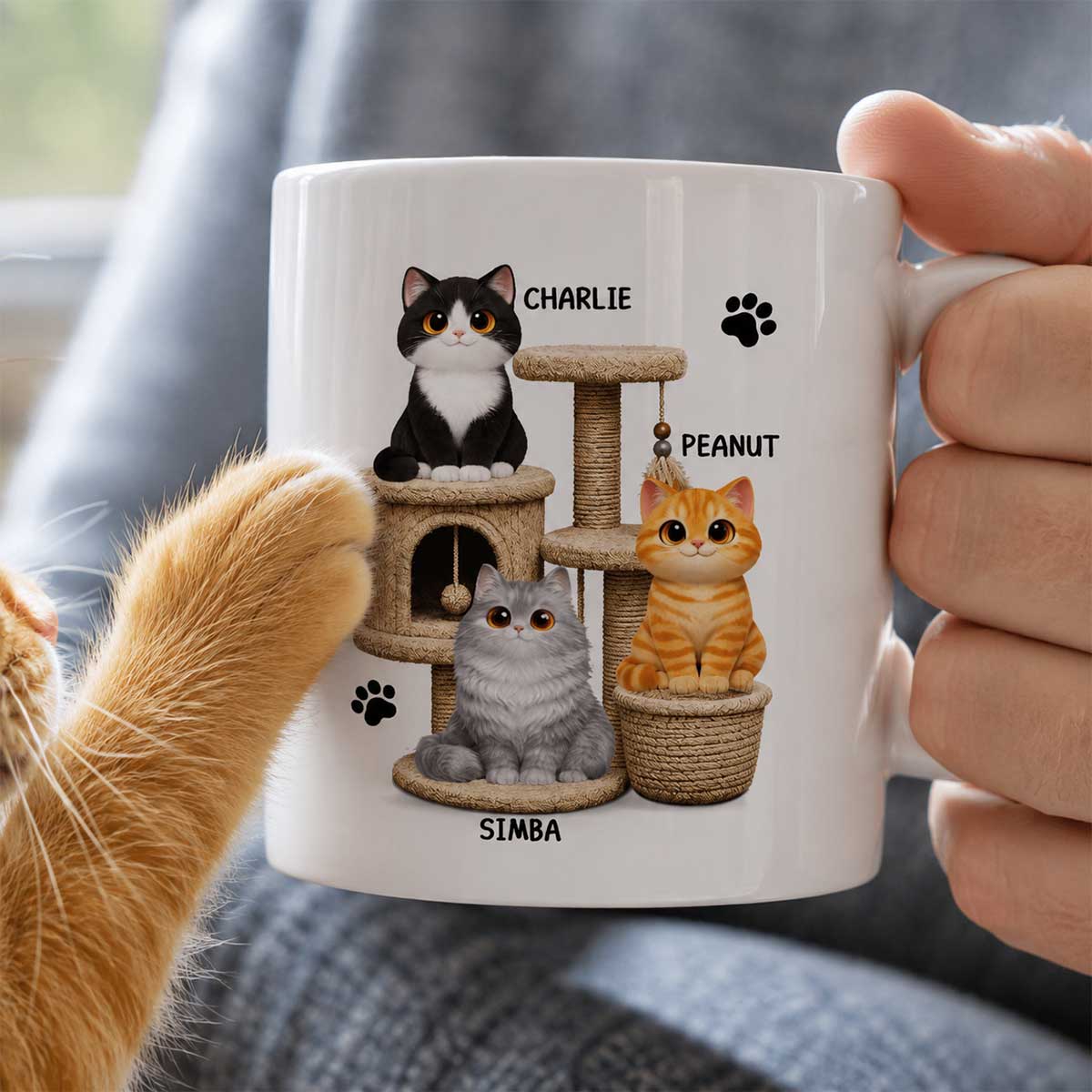 Happy Father's Day To The Most Purrfect Cat Dad Cute Cats On Cat Tree - Personalized Mug - Father's Day Gift For Cat Dad