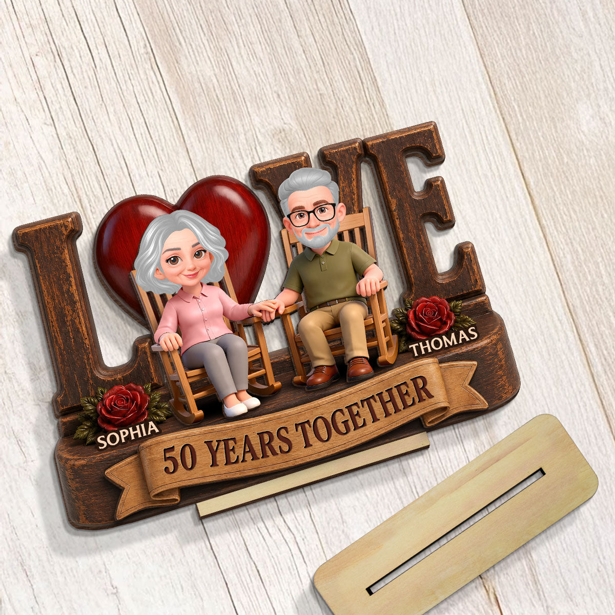 Love Old Couple Anniversary Gift - Personalized 2-Layered Wooden Plaque - Wedding Year Decor