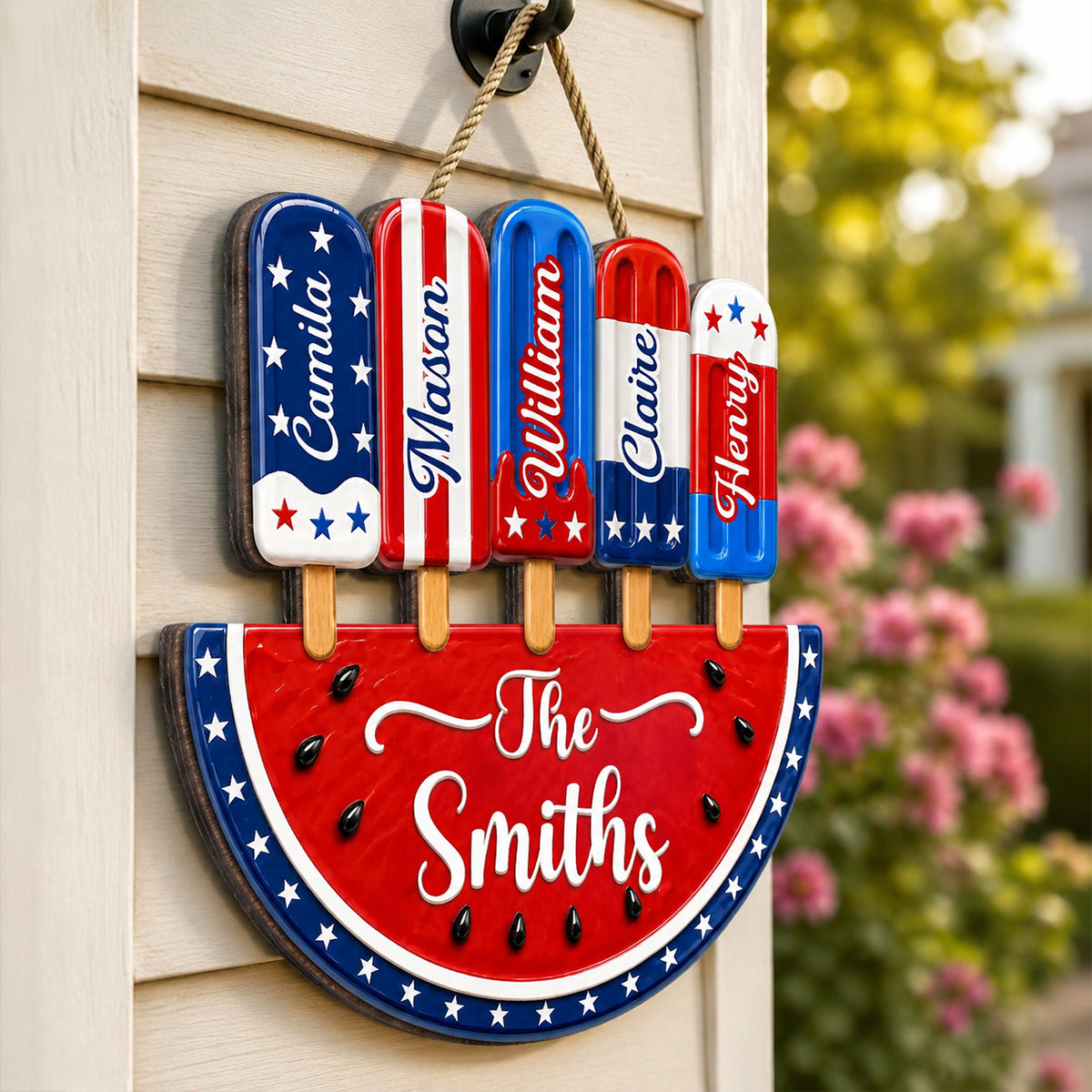 Patriotic Summer Popsicle Family Name - Personalized Wood Sign - American 250th Anniversary