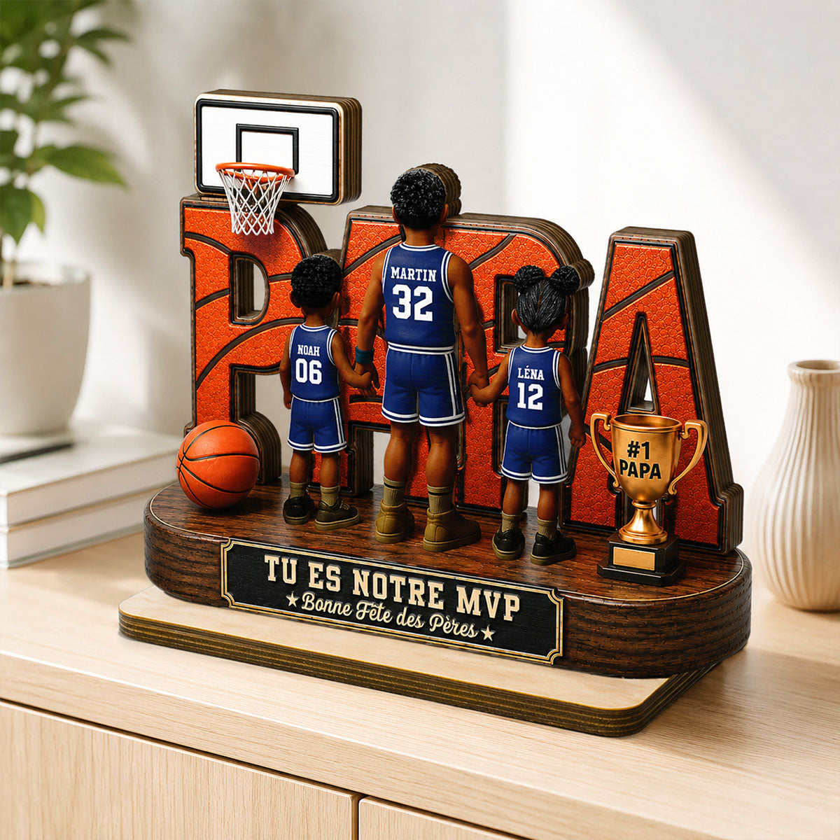 Papa basketteur légendaire - Tu es notre MVP - Plaque personnalisée en bois 2 couches - Cadeau de Fête des Pères pour papa, mari et fans de basketball