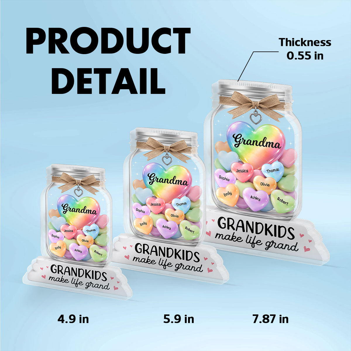 Grandma's Jar of Sweethearts 2D Flat - Personalized Acrylic Block Plaque - Heartfelt Mother's Day Gift For Grandma