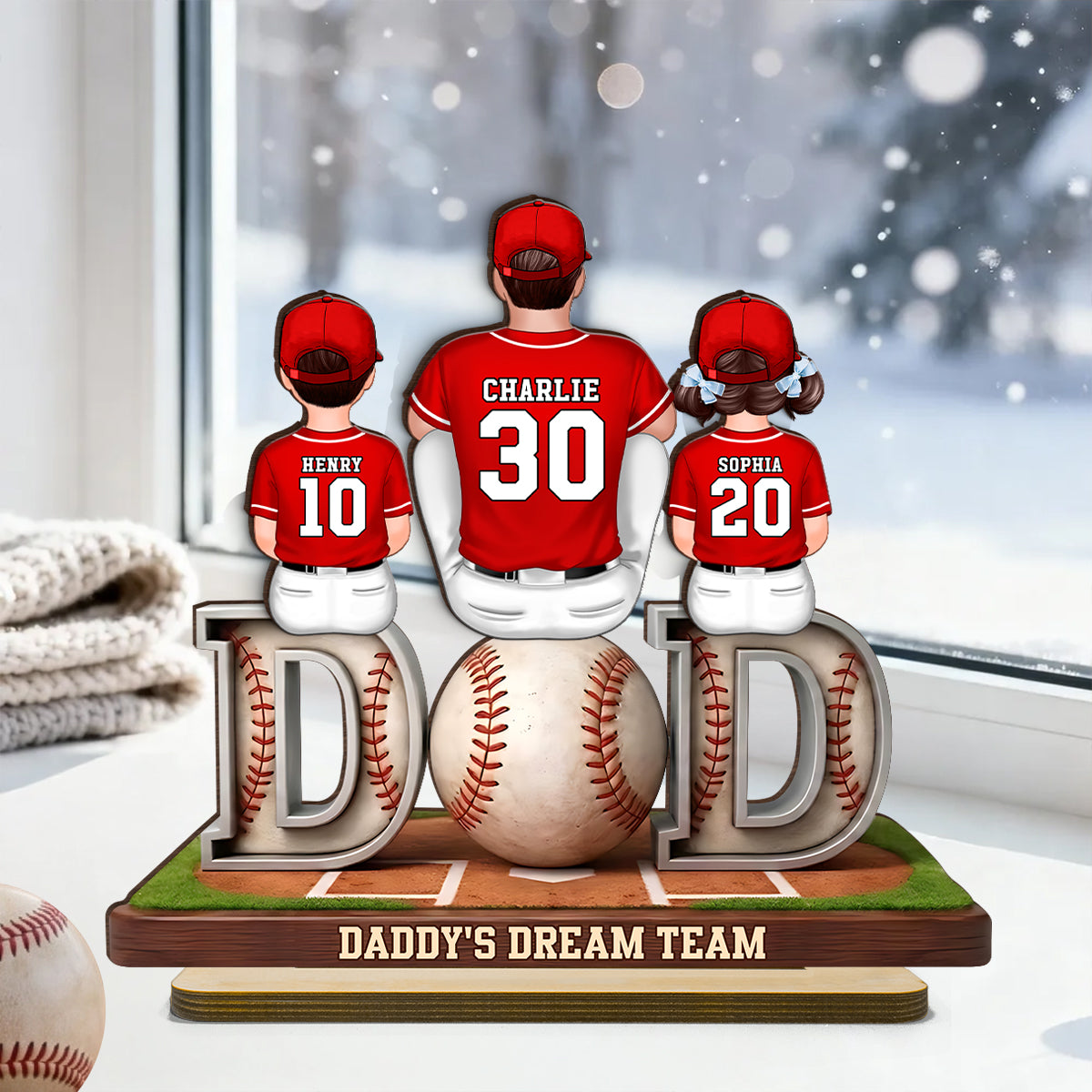 Daddy's Dream Team Baseball Family - Personalized 2-Layered Wooden Plaque - Heartfelt Gift For Baseball Dad, Gift For Family