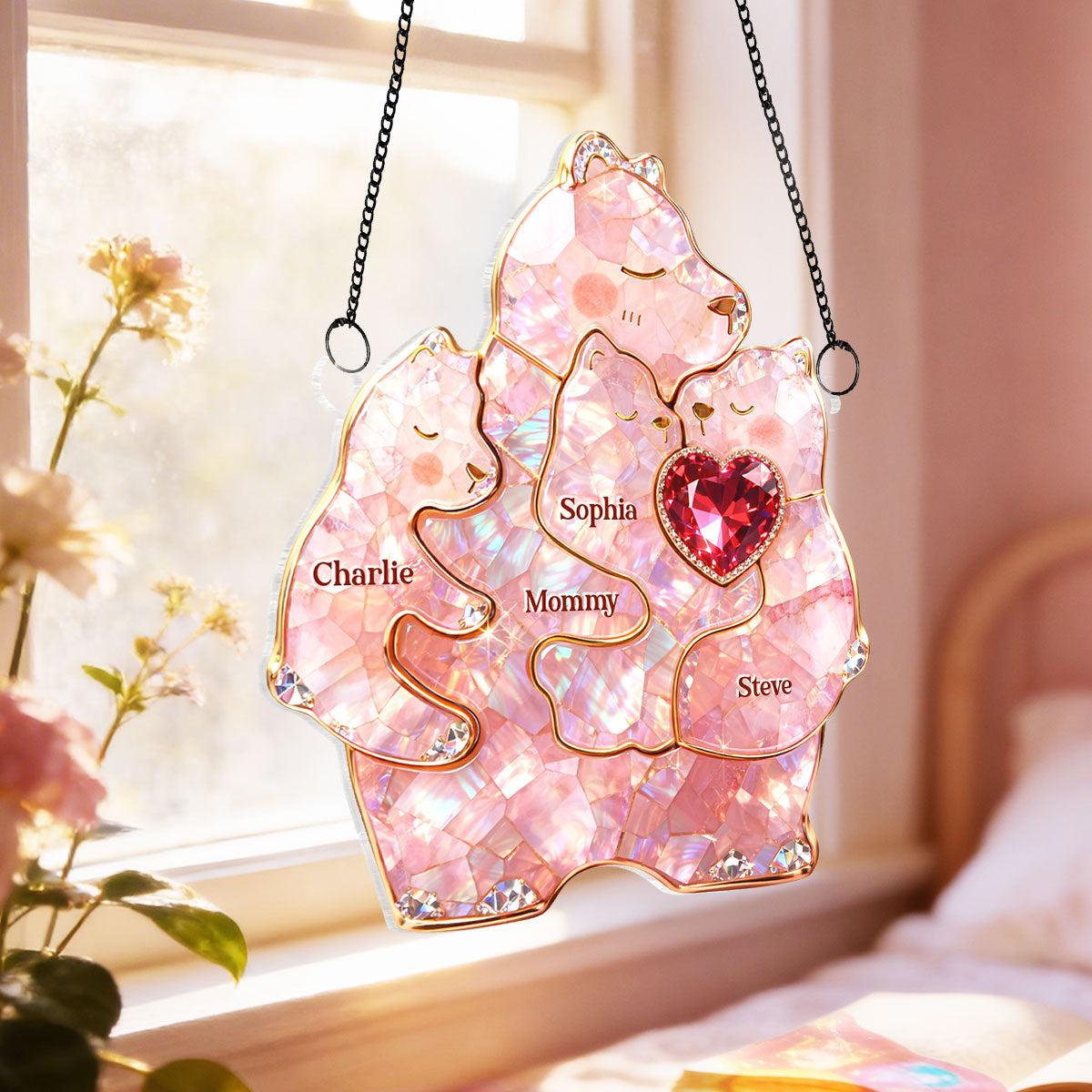 Mama Bear Warmest Hugs - Personalized Suncatcher - Heartfelt Mother's Day Gift for Mom, Wife