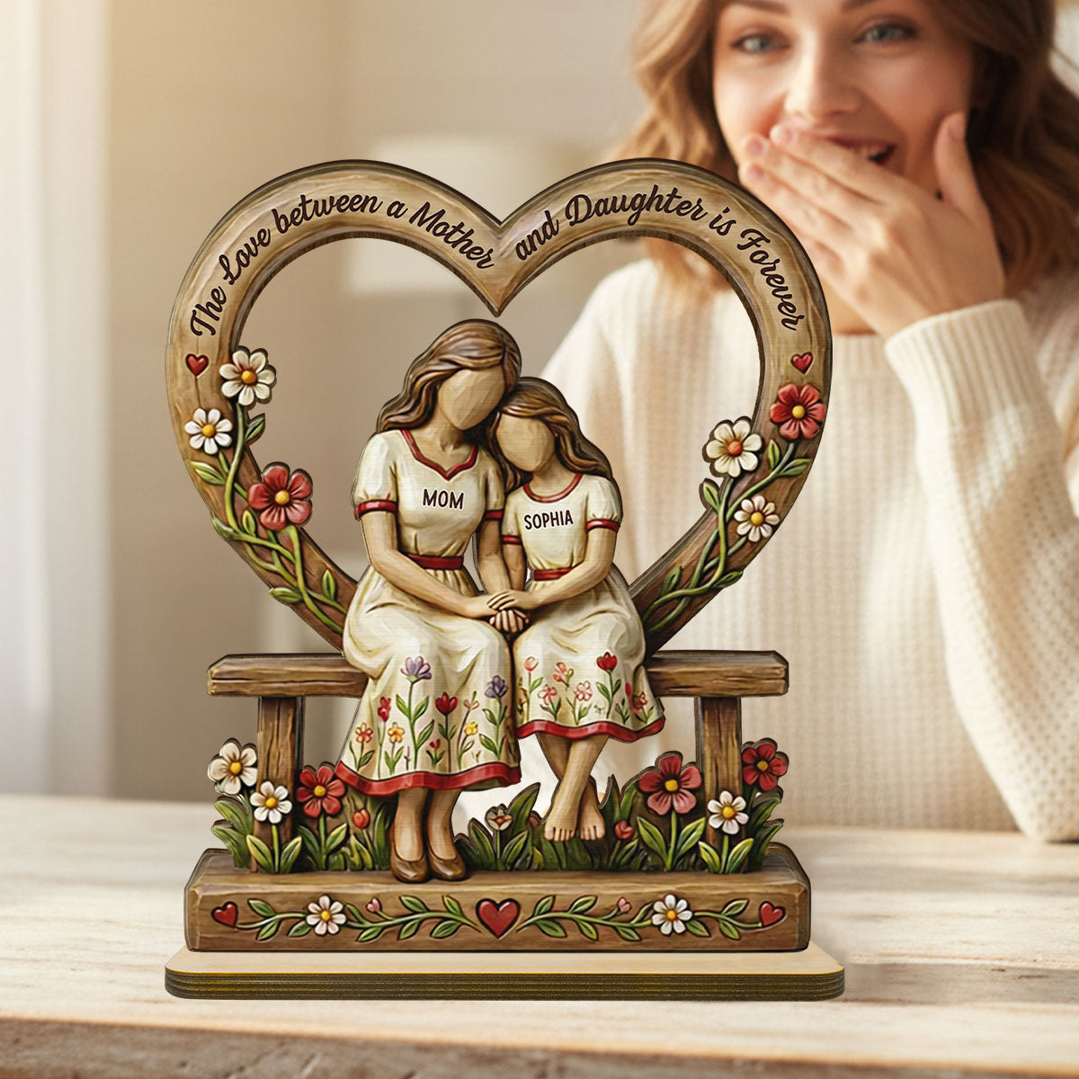 Rooted in Love Mother Daughters - Personalized 2-Layered Wooden Plaque - Gift For Mom