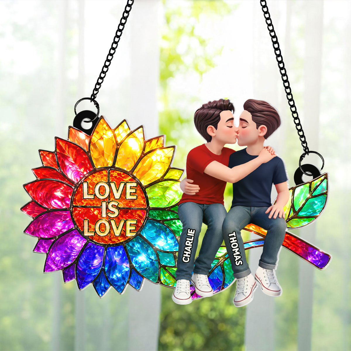 Sunflower Love is Love LGBT Couple - Personalized Suncatcher - Heartfelt Gift for Her, for Him
