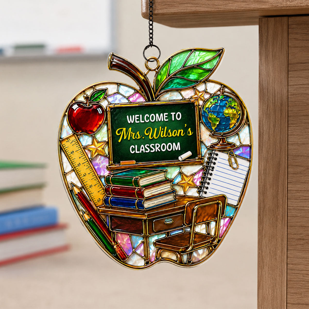 Teacher Apple Welcome to Classroom - Personalized Acrylic Suncatcher - Back to School Gift for Teacher, Classroom Decor