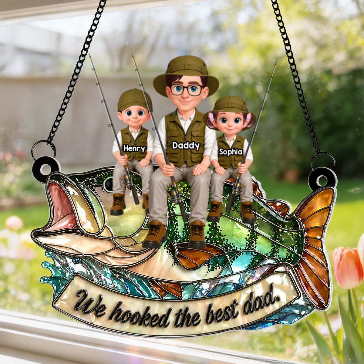 We Hooked the Best Fishing Dad - Personalized Suncatcher - Father's Day Gift for Dad, Husband, Man Cave Decor