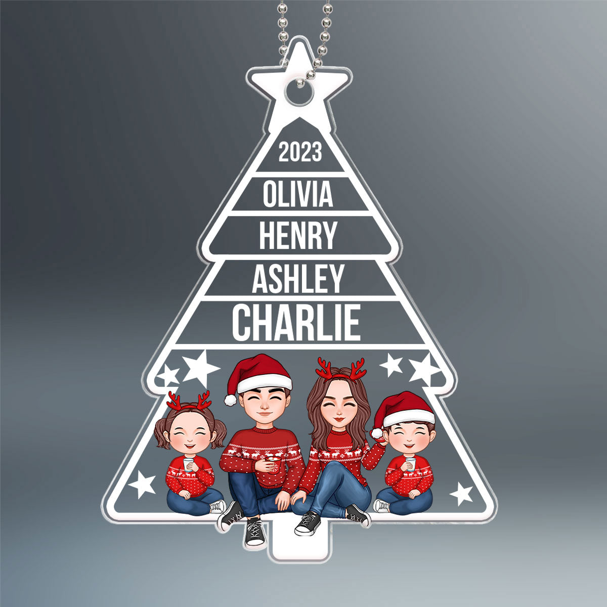 Family Christmas Tree Shaped Personalized Acrylic Ornament