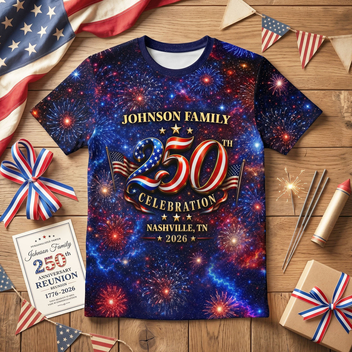 Custom Family American 250th Anniversary 1776 - 2026 - Personalized Shirt - Family Matching Patriotic Crew Shirt