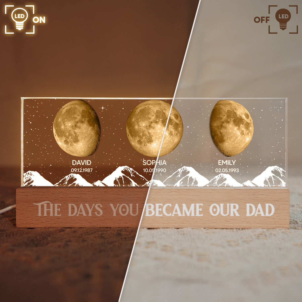 Custom Birth Moon Phase By Date The Days You Became Our Dad - Personalized Acrylic Block LED Night Light - Father's Day Gift For Husband, Dad