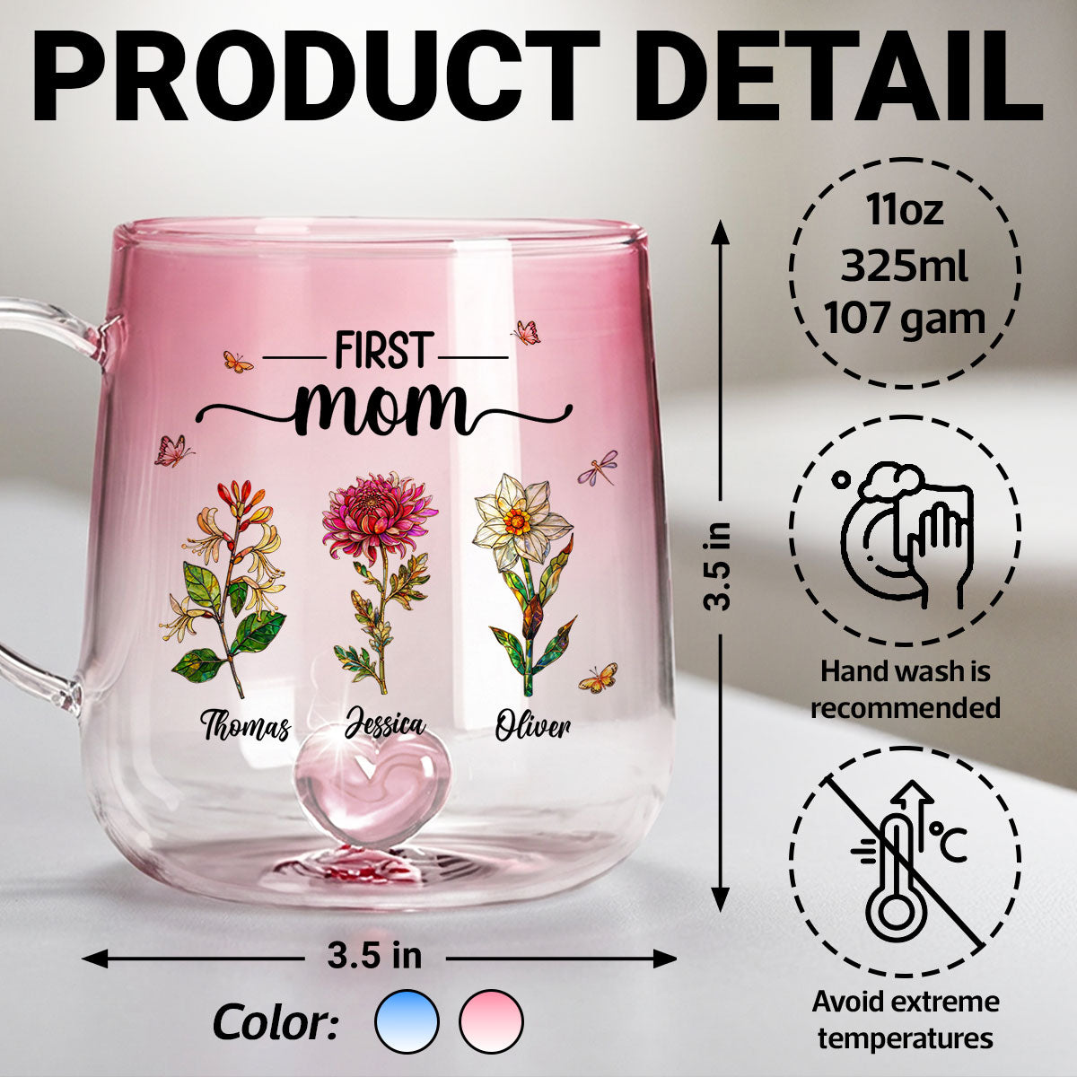 First Mom Now Grandma Custom Birth Flowers - Personalized Glass Mug - Mother's Day Gift for Mom, Grandma
