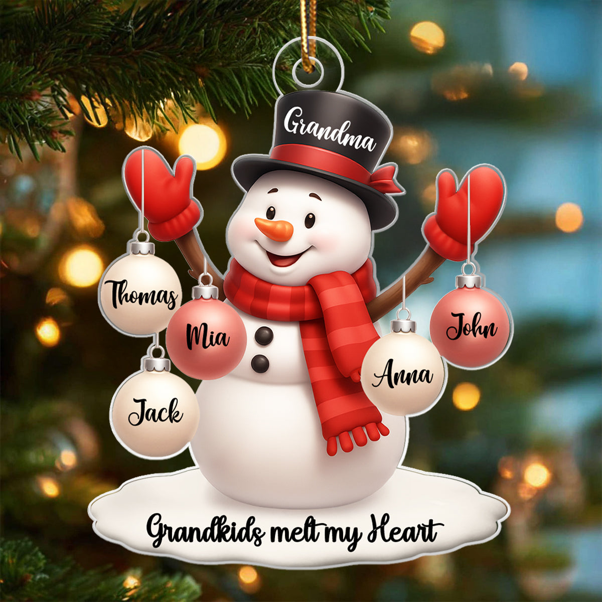 Snowman Grandma Grandkids Ball Ornaments - Personalized Acrylic Ornament - Christmas Gift for Family