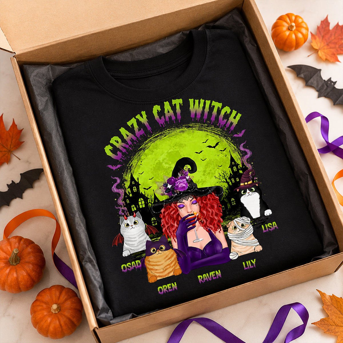 Crazy Cat Witch - Personalized Shirt - Halloween Gift for Cat Moms, Cat Lovers