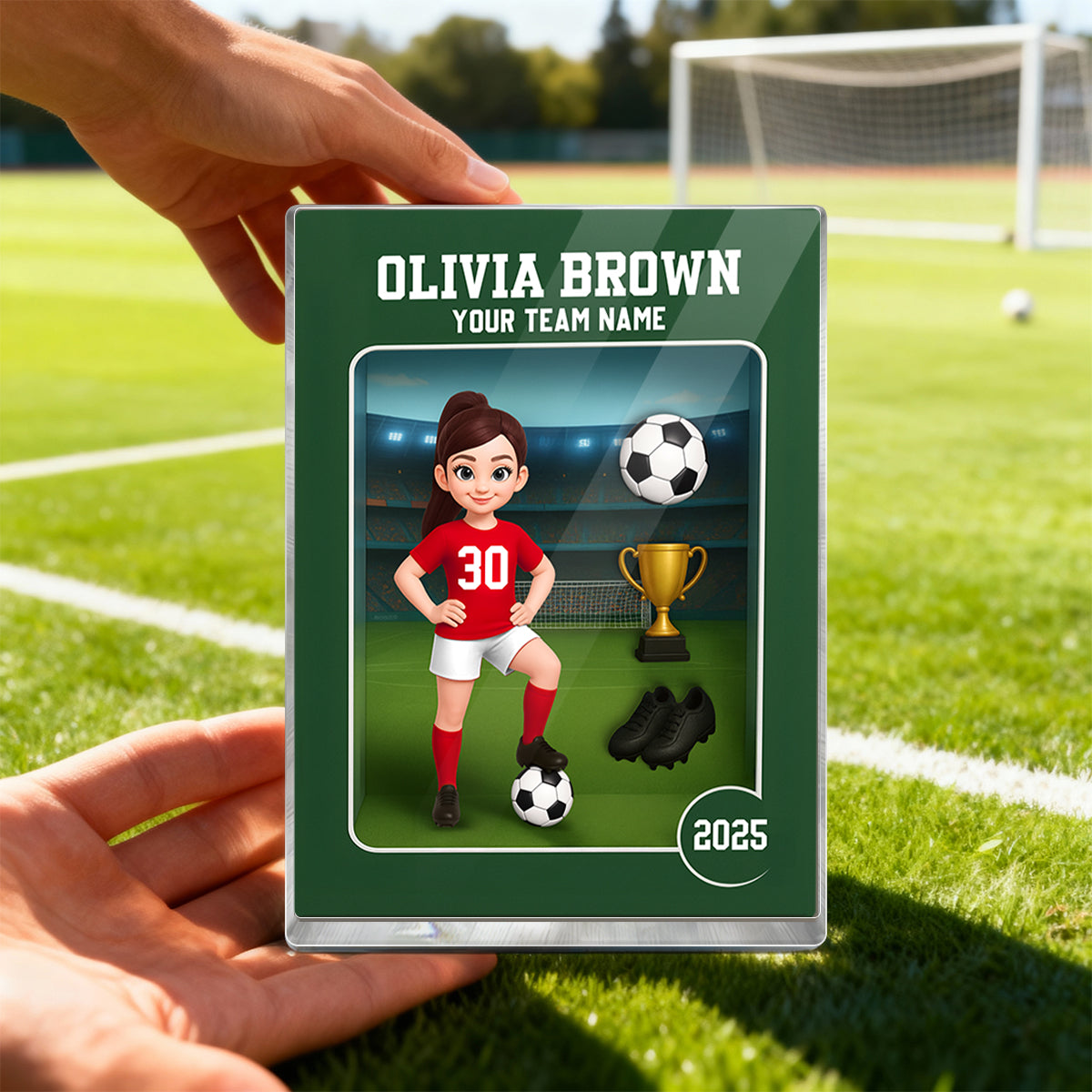 Soccer Player Toy Box Action Figure 3D Effect - Personalized Acrylic Block