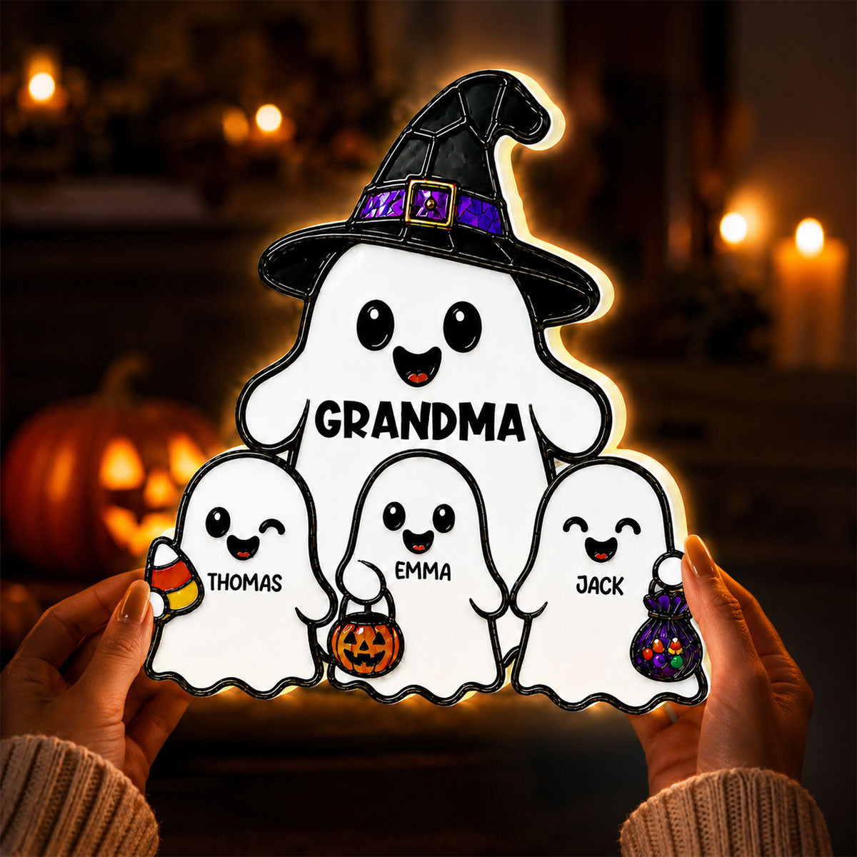 Whimsical Grandma's Boo Crew - Personalized Light Box - Halloween Decoration For Grandma