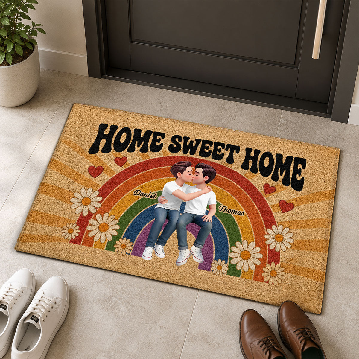 LGBT+ Rainbow Couple Home Sweet Home - Personalized Doormat - Gift For Couple, Happy Pride Month