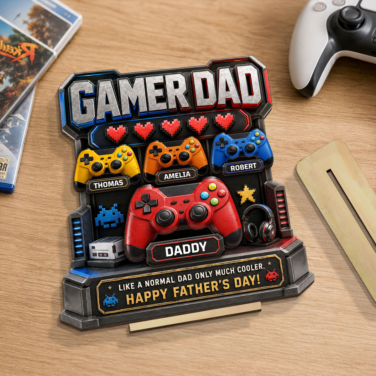 Gamer Dad Much Cooler - Personalized 2-Layered Wooden Plaque -  Gift for Dad, Husband