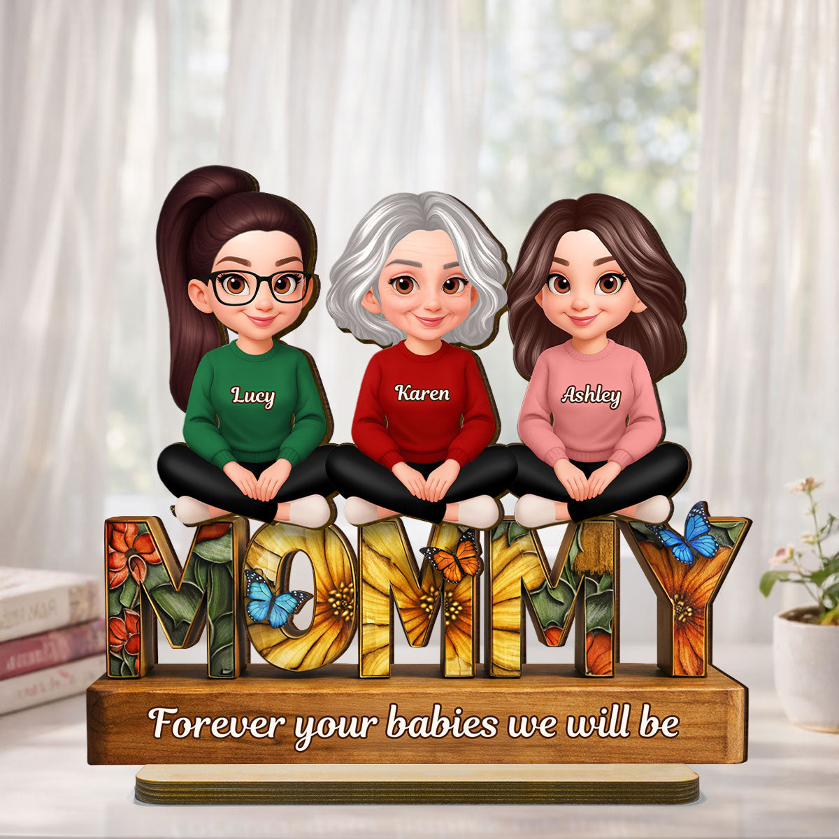 Mom Forever Your Babies We Will Be Butterfly Pattern - Personalized 2-Layered Wooden Plaque - Heartfelt Mother's Day Gift for Mom