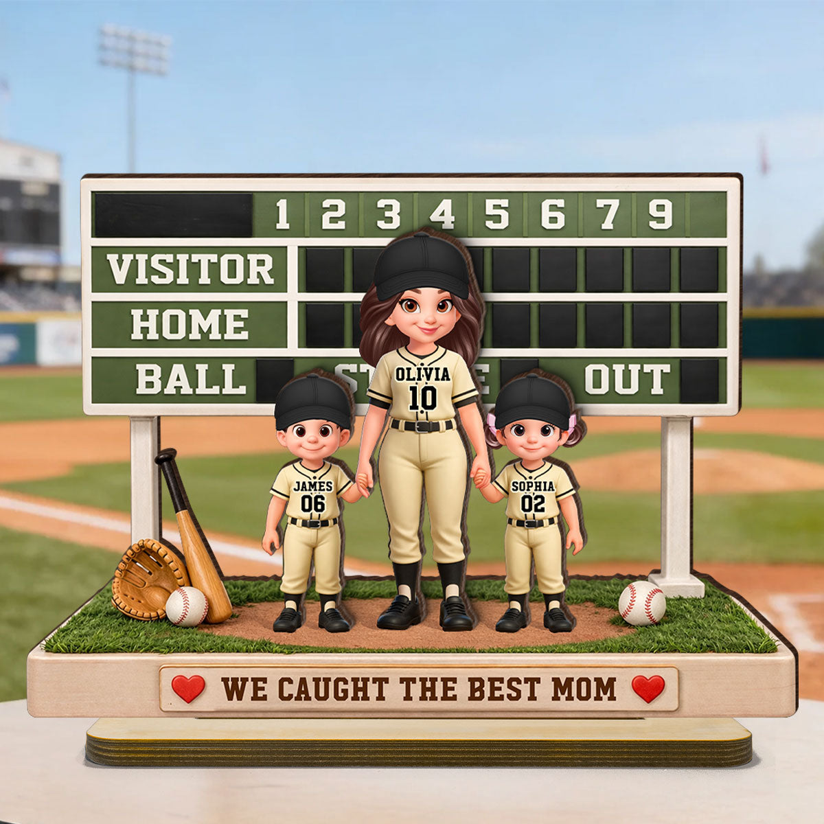 Baseball Mom Kids Scoreboard - Personalized 2-Layered Wooden Plaque - Mother's Day Gift, Gift For Mom