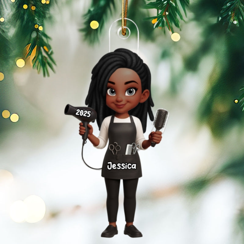 3D Effect Christmas Hairdresser Man Woman - Personalized Acrylic Ornament - Gift For Hairdressers