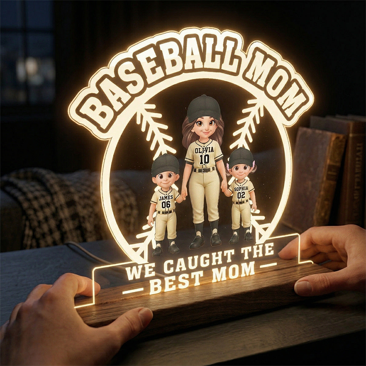 Best Mom Ever Baseball Mom & Kids - Personalized Acrylic Plaque LED Night Light