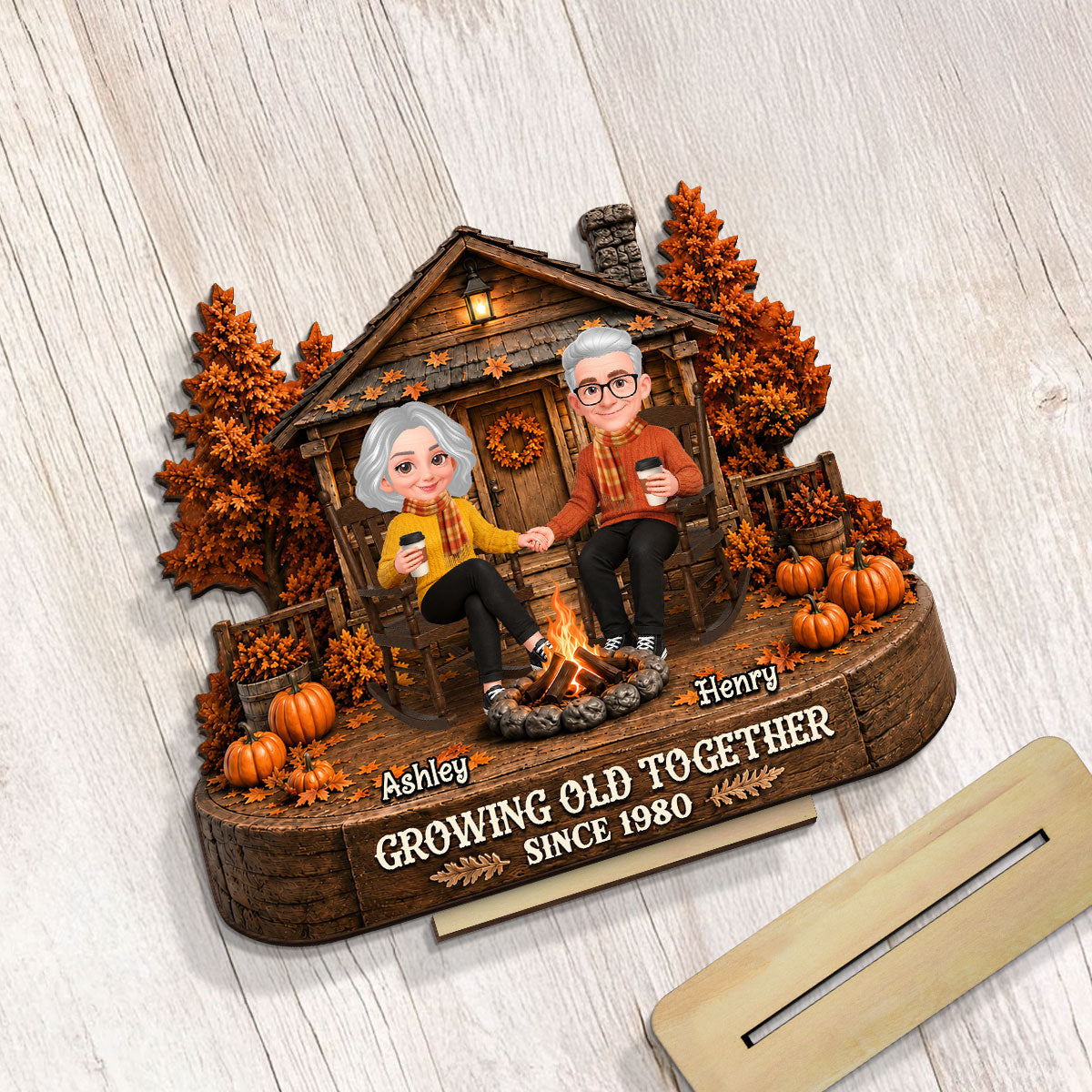 Holding Hands Couple Fall Season - Personalized 2-Layered Wooden Plaque - Gift For Couple, Him, Her