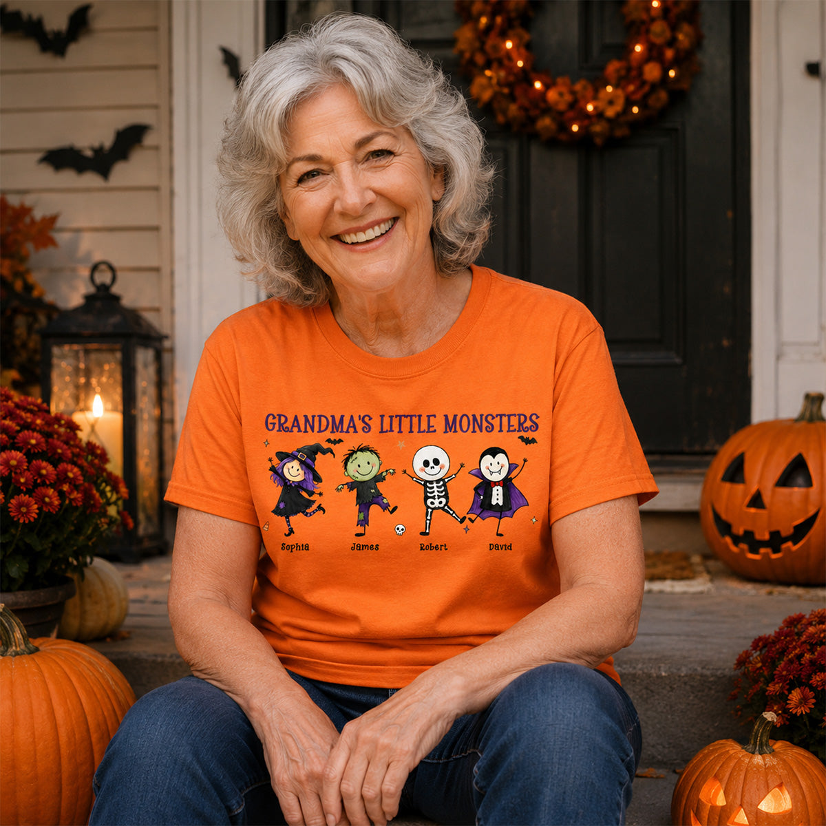 Grandma's Little Monsters Cute Doodle Characters - Personalized Shirt - Halloween Costume For Mom Grandma