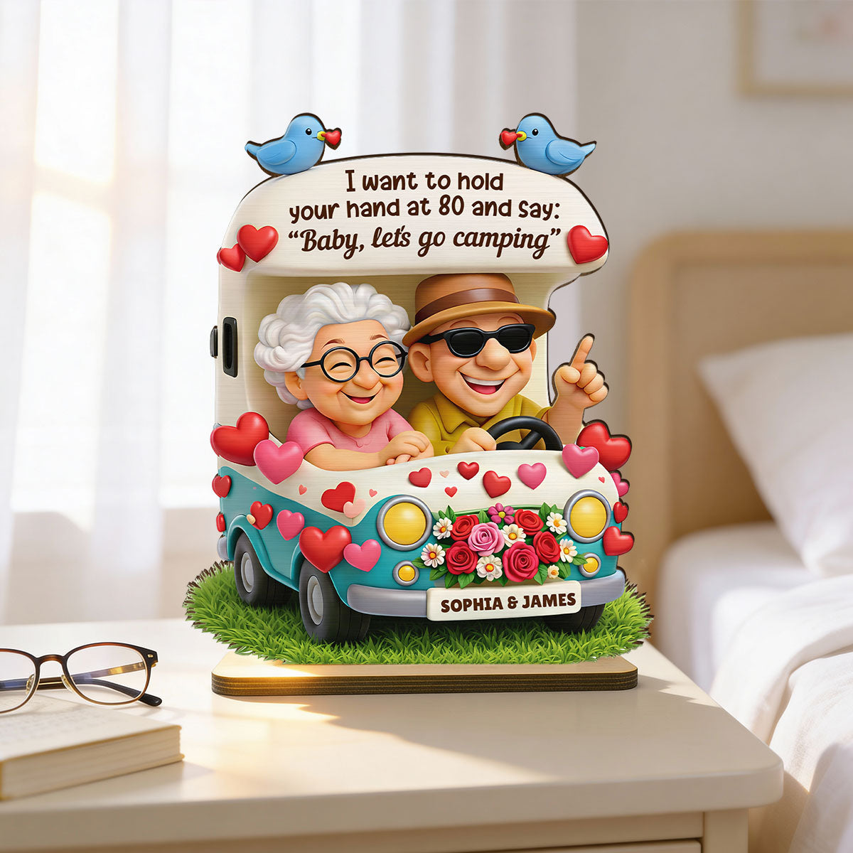 Happy Couple Let's Camping Together - Personalized 2-Layered Wooden Plaque - Valentine's Day Gift For Couple, For Him, For Her